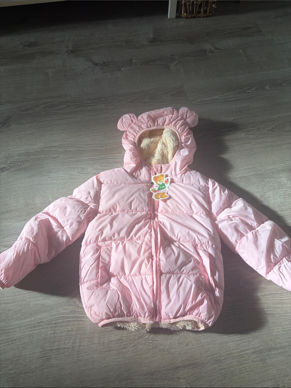 Pink Baby Bear Hooded Puffer Jacket